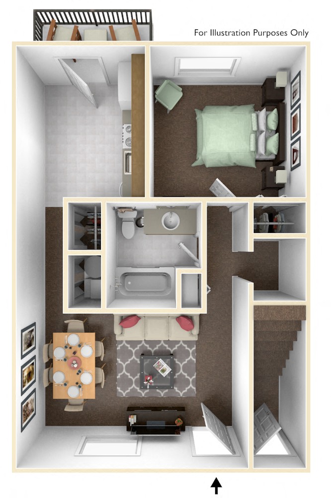 Floor plan for 1 bed, 1 bath, 600 sqft